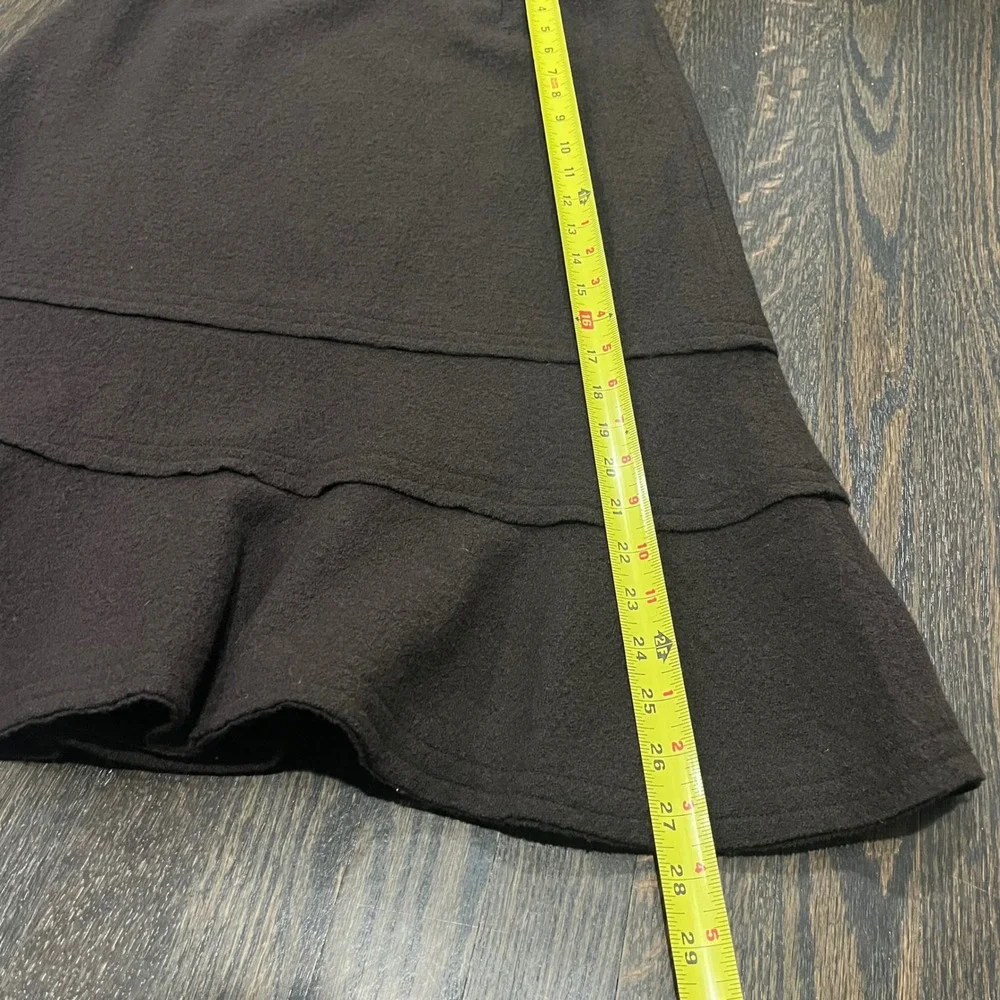 Harold's Wool A-Line Skirt Womens 2 Brown Tiered Ruffle Hem Midi Academia Career